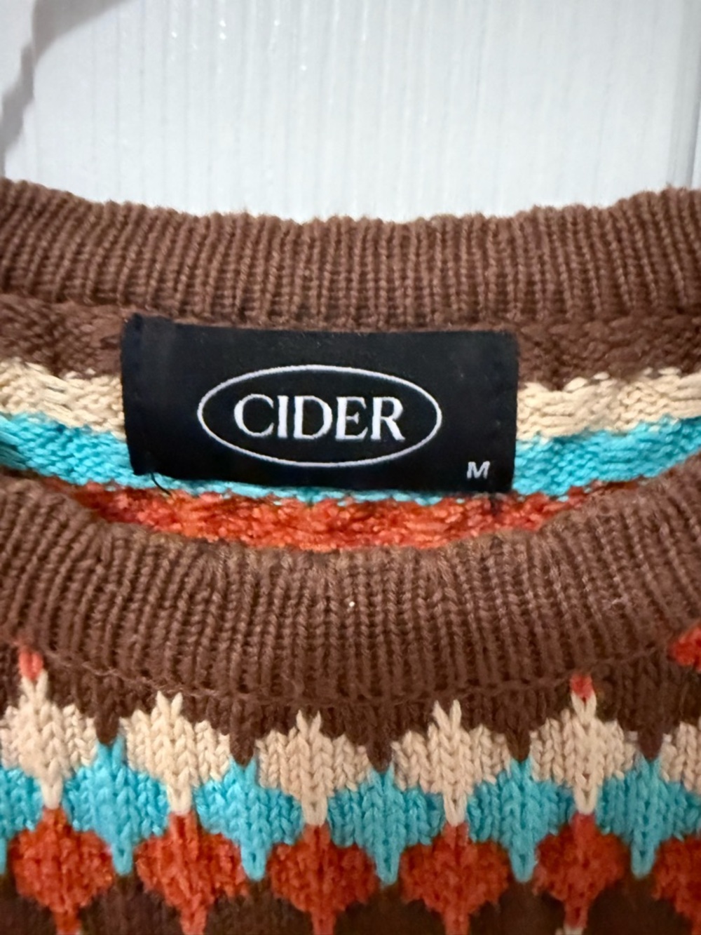 Cider Cropped Crewneck Sweater in Brown, Cream, Turquoise & Rust - Picture 3 of 4